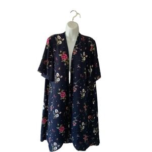 Moa Moa Blue Duster/Kimono Floral Design Pre-Owned